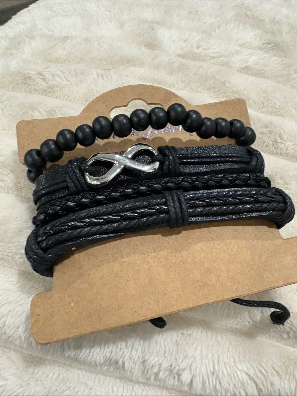 Black Men's Multi-Style Leather & Bead Bracelet with Silver Accent